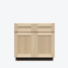 a wooden cabinet with two doors and drawers on the front, against a white background