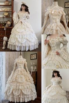 Search ID "LA16565" on lolitain.com💌 Include: Dress*1👒 Style Types: Classic Lolita Materials: Chiffon, Lace Feature: A noble and gorgeous classical bride dress in a versatile and elegant apricot color, with long sleeves and an off-shoulder design, a very large and long skirt, and multiple ruffles and lace. Ruffled Victorian Ball Gown Dress For Banquet, Ruffled Victorian Ball Gown For Banquet, Elegant Cream Dress With Attached Cancan, Princess Style White Banquet Dress, White Princess Dress For Banquet, Cream Ruffled Dresses For Banquet, White Ruffle Dress For Banquet, Princess Style Victorian Wedding Dress, Princess Style Victorian Ball Gown For Wedding