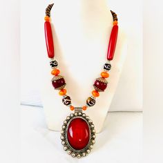 These Beautiful Himalayan Necklaces Having Unique Design Long Necklace Will Be A Perfect Touch To Your Outfit N Clothes. Red Beaded Pendant Necklace, Bohemian Red Beaded Necklace For Gift, Red Bohemian Beaded Necklace For Gift, Red Bohemian Necklace With Large Pendant, Red Pendant Beaded Necklaces For Gifts, Red Pendant Beaded Necklace As Gift, Red Pendant Beaded Necklace For Gift, Red Pendant Beaded Necklace Gift, Red Large Pendant Jewelry For Gift