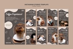 instagram stories templates for coffee shops with cups and saucers on the table