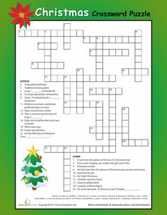 the christmas crossword puzzle is shown on a green background with an image of a tree