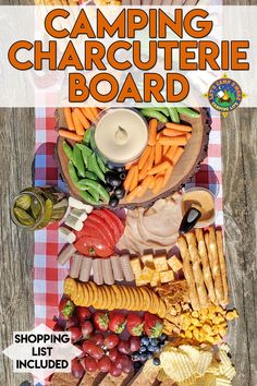 the camping charcuterie board is full of fresh fruits and veggies to enjoy