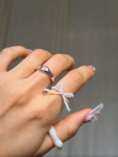 Handmade To Order.  🎀 Coquette aesthetic inspired beautifully crafted ribbon rings.  🎀 Various colours and styles available.  🎀 When handle with care when putting the rings on and off  as they are handmade and are delicate. Avoid contact with water and direct sunlight.  🎀 Made with high quality nylon wire & elastic, 2mm & 3mm seed & glass beads. NOTE: Only the Holographic beads are made with elastic wire. All the other styles are made with Nylon wire and does not stretch.  🎀All of our produ Cute Adjustable Rings For Parties, Cute Adjustable Party Rings, Adjustable Cute Party Rings, Coquette Rings, Rings Coquette, Coquette Ring, Korean Rings, Rings Korean, Rings Flower