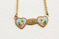 Double Heart Necklace, Heart Necklace, Blue Necklace, Enamel Necklace, Two Heart Necklace, Flower Ne Retro Enamel Necklaces For Gift, Retro Heart-shaped Necklace Gift, Retro Heart-shaped Necklace For Gift, Vintage Heart Enamel Necklaces, Vintage Heart Enamel Necklace, Vintage Enamel Heart Necklaces, Vintage Enamel Heart Necklace, Blue Enamel Necklace For Anniversary, Vintage Blue Enamel Necklace