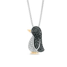 All dressed up and ready to go, this diamond penguin pendant is a darling design she'll love. Crafted in sterling silver with a warm 14K gold beak, the chilly charmer shines with alluring enhanced black and shimmering white diamonds. Radiant with 1/4 ct. t.w. of diamonds and a bright polished shine, this perky penguin suspends along an 18.0-inch box chain that secures with a spring-ring clasp. Penguin Jewelry, Blue Diamonds, Peoples Jewellers, Infinity Necklace, Kids Jewelry, Blue Diamond, Animal Jewelry, Box Chain, White Diamonds