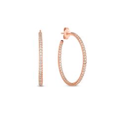 Roberto Coin 18K Rose Gold Large Hoop Diamond Earrings Hoop Diamond Earrings, Diamond Collection, Roberto Coin, Diamond Hoop Earrings, 18k Rose Gold, Diamond Earrings, Jewelry Accessories, Coin, Rose Gold