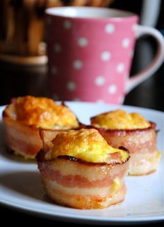 there are many different pictures of food on this plate and in the middle one is bacon