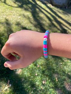 Pretty Blue and Pink Bracelet.This can be for all ages.Please do not over stretch as this can snap! Fun Blue Beaded Bracelets For Gifts, Fun Blue Bracelets For Gifts, Trendy Blue Bangle Bracelets, Trendy Blue Bangle Bracelet, Fun Blue Beaded Bracelets, Playful Blue Beaded Bracelets For Gifts, Playful Blue Beaded Bracelets For Gift, Fun Blue Beaded Friendship Bracelets, Playful Blue Beaded Bracelets As Gift