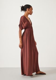 Grace Lightweight Maxi Dress Bohemian Ruched Maxi Dress For Vacation, Bohemian Ruched Maxi Dress For Beach, Beachwear V-neck Maxi Dress For Date Night, Flowy Ruched Maxi Dress For The Beach, Chic V-neck Dress With Crinkle Texture, Chic Crinkle Texture Dresses For Vacation, Chic Vacation Dresses With Crinkle Texture, Flowy Rayon Maxi Dress With Ruched Details, Chic Textured Summer Maxi Dress