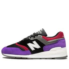 The New Balance 997 is a stylish and comfortable sneaker that is perfect for any casual occasion. This shoe features a mesh toe box with premium suede paneling and synthetic components. Below, classic cushioning and a treaded outsole help improve support and traction. The New Balance 997 also features a purple, black and red colorway to honor the Toronto Raptors' landmark win in June 2019. Kawhi Leonard released the two-shoe 'Kawhi Championship Pack' to commemorate the Raptors' win, and this shoe is a part of that pack. (SNKR/Cozy/Casual/Low Top/Breathable) New Balance Custom Low-top Sneakers With Air Cushioning, Sporty New Balance Custom Sneakers With Air Cushioning, New Balance Custom Sneakers With Air Cushioning For Sports, New Balance Custom Sneakers For Streetwear With Cushioned Footbed, New Balance Custom Sneakers With Cushioned Footbed, Air Max Cushioning Sneakers For Streetwear, New Balance Purple Sneakers With Air Cushioning, New Balance Breathable Sneakers For Streetwear, New Balance Custom Running Sneakers With Cushioned Footbed