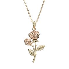 10k Gold Two Tone Flower Pendant Necklace 14k Rose Gold Jewelry With Flower Charm, Rose Gold 14k Gold Charm Necklaces, Rose Gold Charm Necklace For Mom, 14k Gold Rose-colored Jewelry With Rose Design, Rose Gold Pendant Jewelry With Flower Charm, Delicate 14k Stamped Rose Gold Jewelry, Fine Jewelry Rose Gold Necklace With Flower Charm, Rose Gold 14k Gold Charms Necklace, Rose Gold 14k Gold Necklaces With Charms