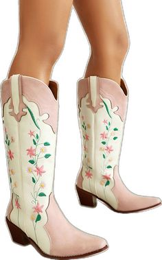 Western Style Mid-calf Boots With Block Heel For Spring, Fitted Closed Toe Boots For Spring, Wide Calf Closed Toe Boots For Spring, Pink Round Toe Mid-calf Boots For Spring, Pink Pointed Toe Mid-calf Boots For Spring, Spring Pink Mid-calf Boots With Round Toe, Pink Leather Mid-calf Boots For Spring, Spring Embroidered White Boots, Spring White Embroidered Boots