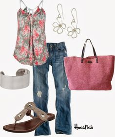 Spring Outfits | Flowerz Outfits  FULL TILT tank top, vintage slim jeans, DV by Dolce Vita sandals, LINDE GALLERY bag  by hosefish Vetement Hippie Chic, Mode Casual, Spring Colors, Looks Style, Polyvore Outfits, Look Chic, Primavera Estate