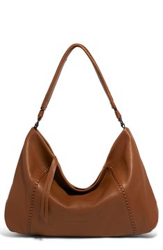 Woven accents give a vintage-inspired look to this slouchy hobo bag designed with a spacious interior and single shoulder straps. 19"W x 11"H x 3.5"D Lined Leather Imported Soft Leather Hobo Bag For Fall, Top Handle Hobo Bag With Adjustable Strap For Errands, Fall Leather Hobo Bag, Classic Hobo Bag With Adjustable Strap For Shopping, Fall Leather Hobo Bag Shaped As Tote, Leather Hobo Tote Bag For Fall, Fall Hobo Bag With Adjustable Strap, Fall Hobo Bag With Adjustable Strap For Errands, Classic Rectangular Hobo Bag For Fall