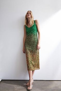 Style: DressDesign: OmbreFabric: WovenLength: MidiNeckline: StrappySleeve Length: Strappy Wedding Guess Dress, Sequin Midi Dress, Cashmere Dress, Guess Dress, Green Midi Dress, Fashion Face, Guest Dresses, Sequin Dress, Wedding Outfit