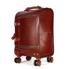 Woosir Vintage Leather Suitcase 20 Inch Travel Luggage - Woosir Classic Brown Duffle Bag For Trip, Brown Leather-lined Luggage For Travel, Brown Luggage With Leather Lining For Trips, Brown Leather Lined Travel Bag, Classic Brown Travel Accessories With Luggage Sleeve, Classic Brown Travel Bag With Luggage Sleeve, Leather Luggage With Sleeve For Trip, Brown Leather Luggage For Overnight Trips, Brown Leather-lined Duffle Bag For Trip