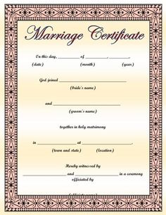 a marriage certificate is shown in this image