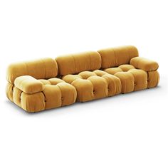 a yellow couch sitting on top of a white floor