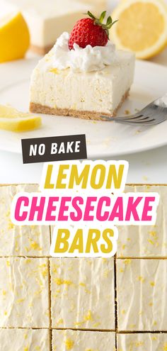 no bake lemon cheesecake bars on a plate