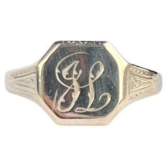 This sweet signet is modelled in 9ct gold. The colour of the ring is very soft yellow gold. Initial 'H'. The inside has an inscription reading 'From Mother 1941'. Fully hallmarked Birmingham 1937. Ring Size: U or 10 Face Diameter: 11x11mm Weight: 3g Gold Signet Ring, Soft Yellow, La Face, Gold Initial, The Colour, Signet Ring, Vintage Stil, Birmingham, Hallmark