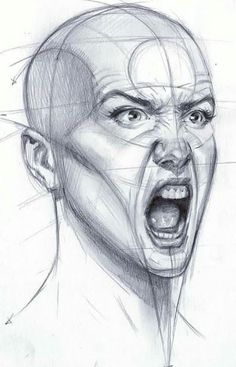 a drawing of a man's face with his mouth open