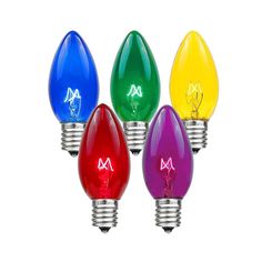 multicolored light bulbs with the letter m on each one, set against a white background