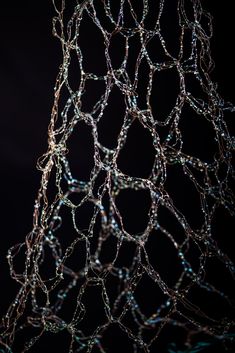 a close up view of some kind of net that is covered in lights and beads