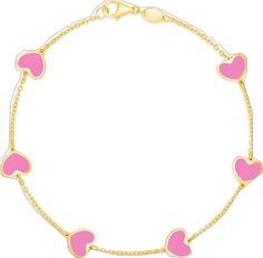 Pink 14k Gold Jewelry With Heart Charm, 14k Gold Pink Jewelry With Heart Charm, Pink Dainty Bracelet With Adjustable Chain, Dainty Pink Bracelets With Adjustable Chain, Dainty Pink Bracelet With Adjustable Chain, Pink 14k Gold Heart Jewelry, Pink Heart-shaped 14k Gold Jewelry, Pink 14k Gold Bracelet Gift, Elegant Pink Bracelet With Heart Charm