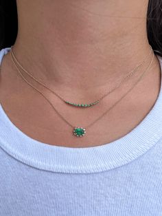 This necklace is for the emerald lover. The vibrant green stone adds color and texture to your necklace layer. It can be a special gift to anyone with a may birthstone or worn by those who love emerald jewelry. Luxury Dainty Emerald Necklace For May Birthstone, Emerald Necklace For Wedding, May Birthstone, Luxury Emerald Necklace For Wedding (may Birthstone), Emerald Necklace Gift For Her - May Birthstone, Emerald Pendant Necklace - Gift For Her, Emerald Pendant Necklace, Emerald Necklace Pendant, Emerald Pendant, May Birthstone