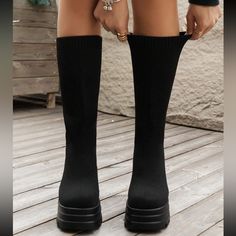 Super Cute And Stylish Ships In 5-10 Business Days Winter Mid-calf Platform Boots Medium Width, Casual Winter Platform Boots Medium Width, Casual Platform Boots For Winter, Black Mid-calf Platform Boots For Winter, Casual Knee-high Chunky Platform Boots, Fitted Winter Boots With Lug Sole, Casual Black Mid-calf Platform Boots, Winter Platform Mid-calf Boots, Mid-calf Platform Boots For Winter