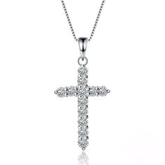 Women's Cubic Zirconia Cross Necklace - wnkrs Women Necklace, Baby Shirts, Fun Prints, Cross Pendant, Types Of Metal, Cross Necklace, Womens Necklaces, Cubic Zirconia, Silver Necklace