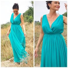 Bridemaids Teal Aqua turquoise green v neck long maxi dress All size Green Chiffon Floor-length Bridesmaid Dress, Chiffon V-neck Bridesmaid Maxi Dress, Green Maxi Chiffon Dress For Beach, Green Chiffon Maxi Dress For Bridesmaid, Elegant Turquoise V-neck Maxi Dress, Green Maxi Chiffon Bridesmaid Dress, Green Chiffon Maxi Dress For Wedding Guest, Green Flowy Floor-length Chiffon Dress, Green V-neck Chiffon Dress For Wedding