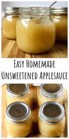 Jars of homemade unsweetened applesauce on a wooden board. Unsweetened Applesauce Recipe, Sugar Free Applesauce, Yogurt Homemade, Canning Applesauce, Homemade Applesauce Recipes, Apple Recipes Healthy, Homemade Sauce Recipes