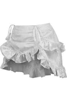 Elastic Waistband Adjustable length using drawstring underneath the skirt Perfect for Pirate, Steampunk, Cosplay and Showgirl styles Regular fits 25" - 30" waist; Curvy fits 32" - 36" waist; Queen fits 38" - 44" waist White Victorian Skirt, White Underbust Gothic Corset, White Overbust Corset With Lace-up Back, White Fairy Kei Skirt With Ruffles, White Harajuku Skirt With Ruffles, Bustle Skirt, Steampunk Cosplay, Corsets, Elastic