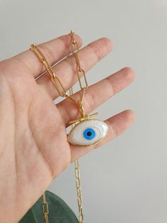 Handmade Turkish Traditional Evil Eye Necklace Made with love in İstanbul.. Delivery time : 7-14 days.. White 14k Gold Jewelry With Adjustable Chain, White 14k Gold Pendant Necklace, Gold Chain Necklace With Evil Eye For Gift, Gold Chain Necklace With Evil Eye As Gift, Fine Jewelry Chain Necklace With Charms As Gift, White Pendant Necklaces For Mother's Day, White Necklace With Adjustable Chain For Mother's Day, White Pendant Necklace For Mother's Day, White Gold Link Necklace As Gift