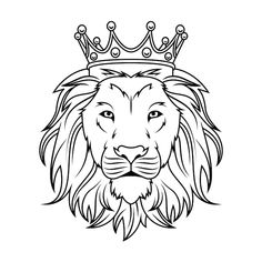 a lion with a crown on it's head, drawn in black and white