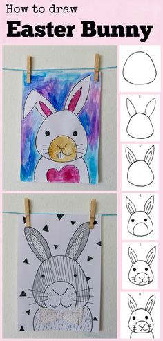 how to draw an easter bunny for kids with pictures on clothes pins and colored paper