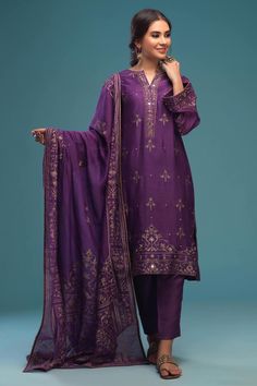 Reema (Three Piece)-Restocked– Zaaviay Anarkali Purple Palazzo Set With Gota Work, Purple Silk Bollywood Palazzo Set, Traditional Drape Purple Palazzo Set With Dabka Work, Elegant Purple Salwar Kameez With Gota Work, Elegant Purple Anarkali Set With Gota Work, Elegant Purple Chanderi Palazzo Set, Purple Silk Palazzo Set With Straight Kurta, Designer Purple Chanderi Palazzo Set, Designer Purple Kurta With Gota Work