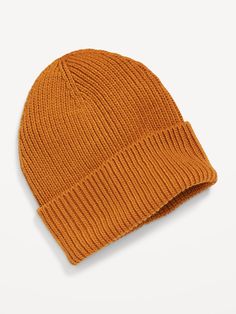 an orange beanie hat on a white background