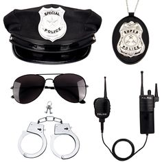 PRICES MAY VARY. Police Costume Set: Come with 1 x police hat, 1 x handcuffs, 1 x walkie talkie, 1 x badge necklace, 1 x sunglasses, all essentials can be paired with police costumes, allow you to create a realistic cop look Lightweight Cop Hat: Made of polyester fabric and plastic brim, breathable and lightweight to wear, 22.8-23.6 inches in head circumference, fits for men and women, with silver policer officer or special police badge on the front, more chic Cool Cop Accessories: Metal toy han Occupation Halloween Costumes, Cop Halloween Costume For Women, Cop Costume Diy, Cop Costumes For Women, Cop Costume Halloween, Swat Hat, Halloween Cop, Police Agent, Police Accessories