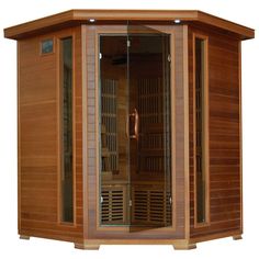 a wooden sauna is shown on a white background