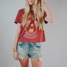 Brand New With Tags! A Vintage Washed Aerosmith Band Tee Featuring Eagle Wings With Bold Ombr Lettering On A Burgundy Red Mineral Washed Back Drop. Short Sleeves. Loose, Relaxed Fit. Perfect With Denim Jeans And Tiered High Waist Skirts! Boots Available In Or Other Listings! Fit: S 2-4 M 6-8 L 10-12 Measurements Bust: M 34” L 36” Length: M 20” L 20.5” If You Like: Outfit Boho Western Hiking Outfit Cowgirl Desert Outfit Gypsy Camper Country Bohemian Festival Vacation Vintage Retro Daydreamer Life Cowgirl Top, Desert Outfit, Outfit Cowgirl, Raglan Sleeve Shirts, High Waist Skirts, Outfit Boho, Womens Athletic Outfits, Eagle Wings, Bohemian Festival