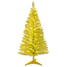 a yellow christmas tree with lights on it