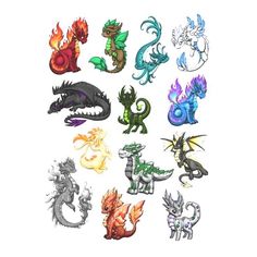 a bunch of different colored dragon stickers on a white background with the words, i love