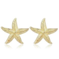 Large metallic starfish drop earrings available in silver and gold colors. Add to any outfit for a a fresh summer look! Details Item Type: Dangle & Drop Earrings Metal Type: Zinc Alloy Size: 6.7*6.0cm Back Finding: Push Back Cartoon Starfish, Plain Earrings, Woman In Gold, Starfish Earrings, Dangle Hoop Earrings, Gold Statement Earrings, Stud Earrings For Women, Large Earrings, Color Dorado