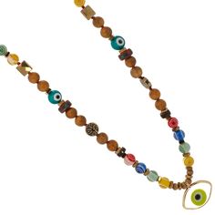 This Green Eye Beaded Necklace is a colorful and eye-catching piece of jewelry that combines a variety of beads and charms. The necklace features a mix of blue, yellow, red, and green glass evil eye beads, which are believed to have protective powers and bring good luck to the wearer. The necklace is also adorned with Gold hematite stone beads, which add a touch of shine and sophistication. The Gold hematite stone tree of life beads add a touch of natural beauty and symbolism, representing growt Multicolor Evil Eye Beaded Necklaces For Festival, Multicolor Evil Eye Beaded Necklaces With Round Beads, Multicolor Evil Eye Beaded Necklaces, Adjustable Multicolor Amulet Beaded Necklaces, Multicolor Spiritual Evil Eye Necklace, Multicolor Evil Eye Necklace With Round Beads, Bohemian Evil Eye Beads For The Beach, Multicolor Amulet Style Jewelry With Colorful Beads, Multicolor Spiritual Jewelry With Evil Eye