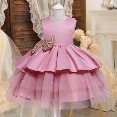 Baby Girls Big Bow Dress Princess Baptisms Dress for Girl 1 Year Birthday Party Princess Dress Baby Pink Birthday Outfits, Baby Pink Birthday, Wedding Dress Kids, Flower Girl Wedding Dress, Girl Wedding Dress, Big Bow Dress, Birthday Party Princess, Girls Baptism Dress, 1st Birthday Dresses