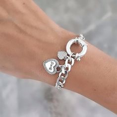 A beautiful bracelet that would make a sweet and heartfelt gift for her, made of 925 sterling silver 2 heart charms Personalize this piece with any name. The bracelet will be sent gift-wrapped and packed in a padded envelope to maintain the product My jewelry are water resistant and comes with 1 year warranty Pls find more of my bracelets here: https://www.etsy.com/il-en/shop/Limajewelry?section_id=16285091&ref=shopsection_leftnav_4 Thank you for your interest. Please check out our other items a Luxury Silver Charm Bracelet For Anniversary, Luxury Sterling Silver Charm Bracelet With Heart Charm, Luxury Silver Heart Charm Bracelet, Cheap Silver Chain Charm Bracelet As Gift, Cheap Silver Heart Bracelet As Gift, Luxury Silver Charm Bracelet For Formal Occasions, Luxury Silver Bracelet With Logo Charm, Luxury Sterling Silver Heart Charm Bracelet, Cheap Personalized Sterling Silver Charm Bracelet