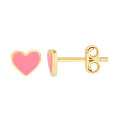 Birmingham Jewelry - 14K Yellow Gold Pink Enamel Heart Baby Stud Earrings - Birmingham Jewelry Gold Hearts, Pink Enamel, Earrings Pink, Heart Of Gold, Meet The Artist, Item Number, Timeless Pieces, Birmingham, Custom Jewelry