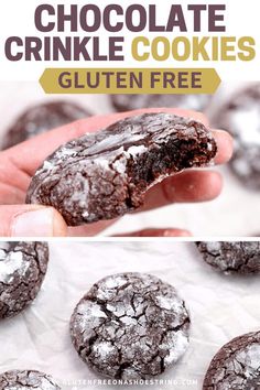 chocolate crinkle cookies that are gluten free with the text overlay